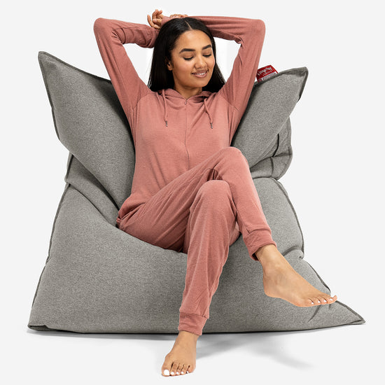 Cuscino Pouf Sacco XL - Tessuto in Lana Interalli Argento 01