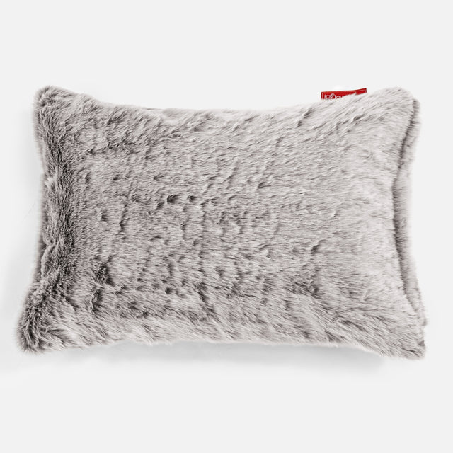 Cuscino Rettangolare 35 x 50cm - Eco-pelliccia di Coniglio Grigio Chiaro 01