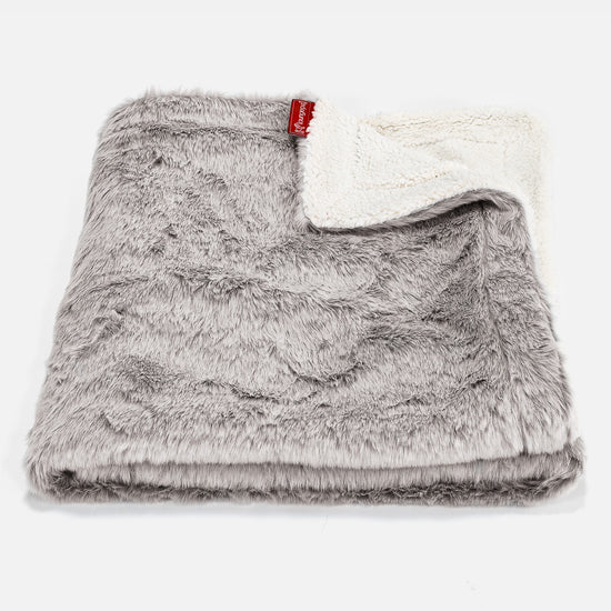 Plaid / Coperta Sherpa - Eco-pelliccia di Coniglio Grigio Chiaro 01