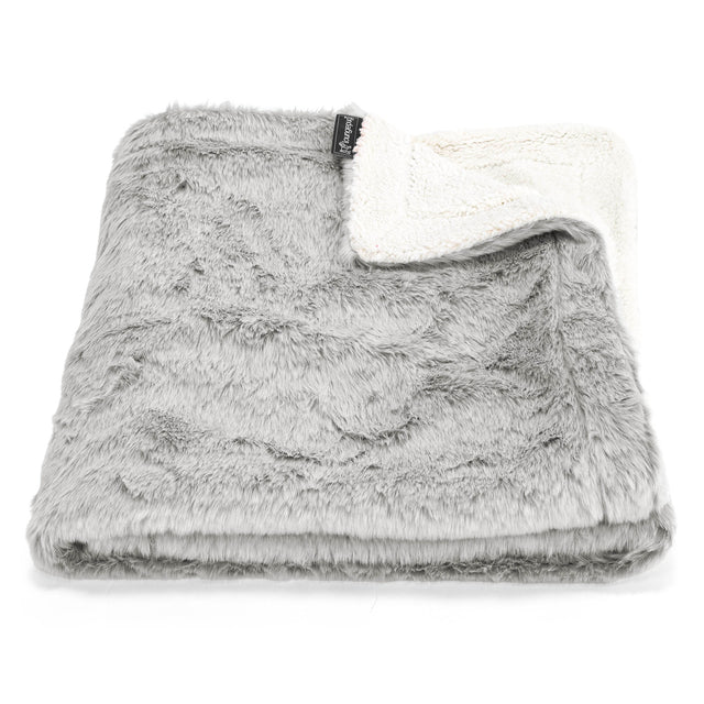 Plaid / Coperta Sherpa - Eco-pelliccia di Coniglio Grigio Chiaro 01