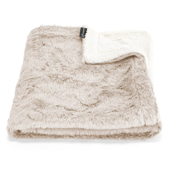 Plaid / Coperta Sherpa - Eco-pelliccia di Coniglio Marrone dorato 01