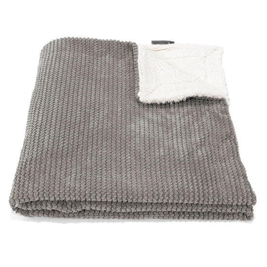 Plaid / Coperta Sherpa - Velluto a Coste Effetto Waffle Carbone Grigio 01