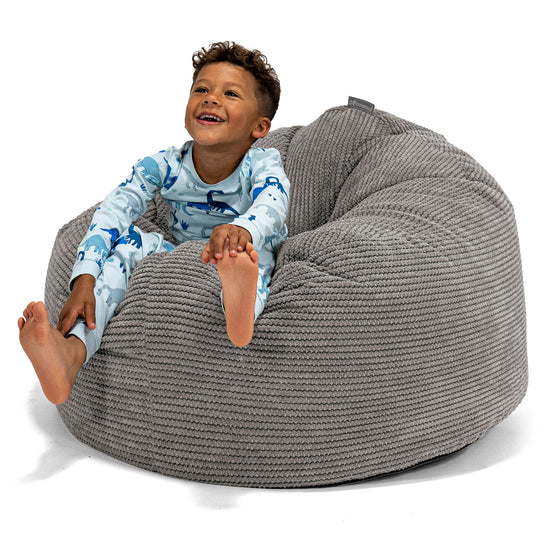 Poltrona a Sacco Gigante Giant per Bambini 3-8 anni - Velluto a Coste Effetto Waffle Carbone Grigio 01