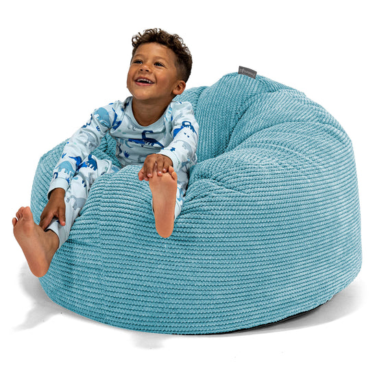 Poltrona a Sacco Gigante Giant per Bambini 3-8 anni - Velluto a Coste Effetto Waffle Egeo Blu 01