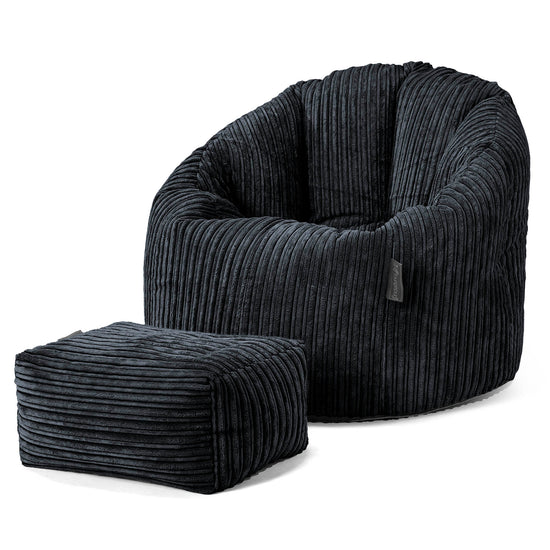 Poltrona Sacco 'Abbraccio', Pouf - Velluto a Coste Nero 02