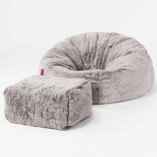 Poltrona Sacco 'Classico' - Eco-pelliccia di Coniglio Grigio Chiaro 02