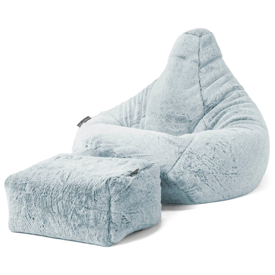 Poltrona Sacco Pouf 'Gioco' - Eco-pelliccia di Coniglio Azzurro Polvere 01