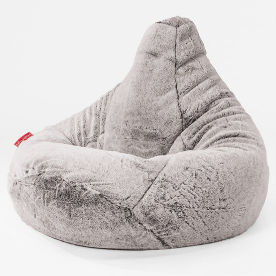 Poltrona Sacco Pouf 'Gioco' - Eco-pelliccia di Coniglio Grigio Chiaro 01