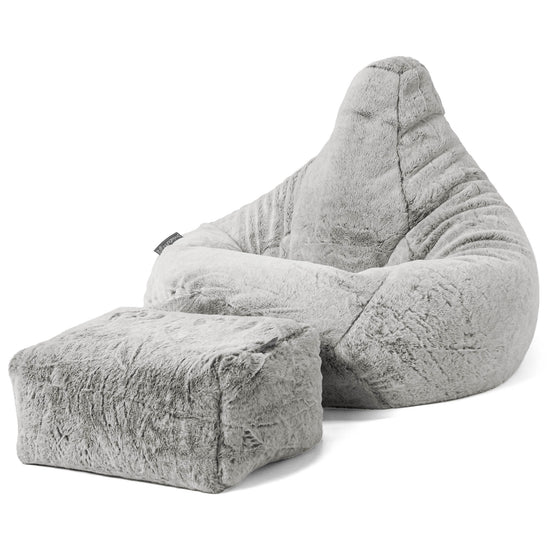 Poltrona Sacco Pouf 'Gioco' - Eco-pelliccia di Coniglio Grigio Chiaro 01