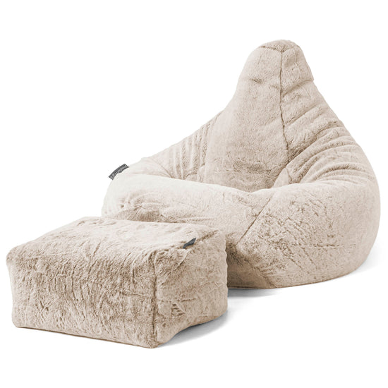 Poltrona Sacco Pouf 'Gioco' - Eco-pelliccia di Coniglio Marrone dorato 01