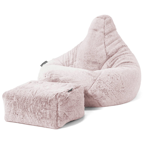 Poltrona Sacco Pouf 'Gioco' - Eco-pelliccia di Coniglio Rosa Antico 01