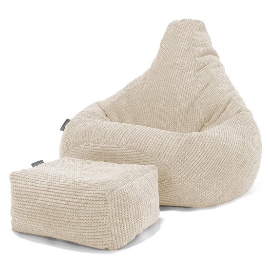 Poltrona Sacco Pouf 'Gioco' - Pompon Panna 01