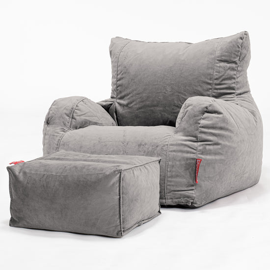 Poltrona Sacco, Pouf - Velluto Argento_02
