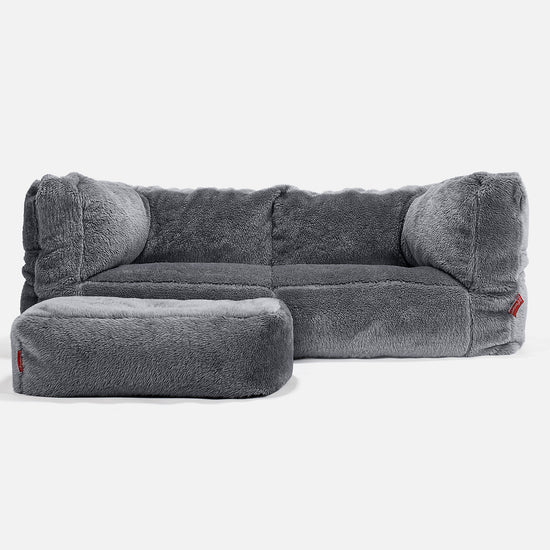 Albert Pouf Divano 2 posti - Eco-pelliccia Orsacchiotto Grigio scuro 02