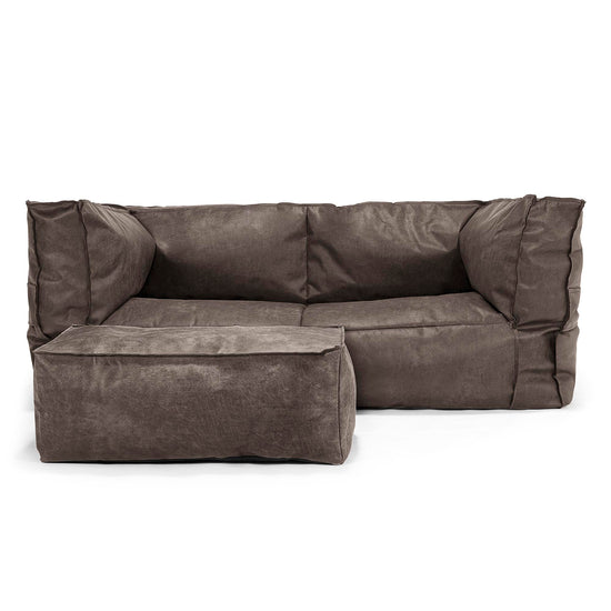 Albert Pouf Divano 2 posti - Pelle Effetto Vintage Ardesia Naturale 02