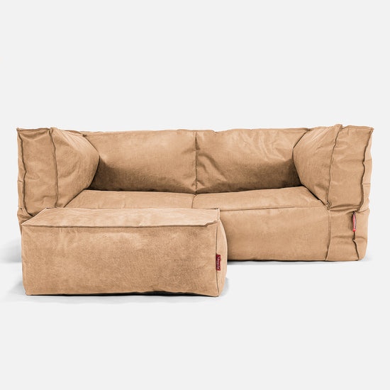 Albert Pouf Divano 2 posti - Pelle Effetto Vintage Marrone Miele 02