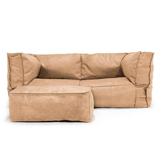 Albert Pouf Divano 2 posti - Pelle Effetto Vintage Marrone Miele 02