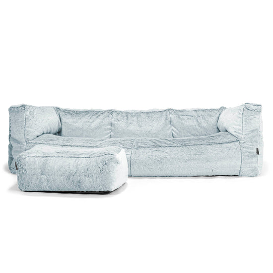 Albert Pouf Divano 3 posti - Eco-pelliccia di Coniglio Azzurro Polver 02