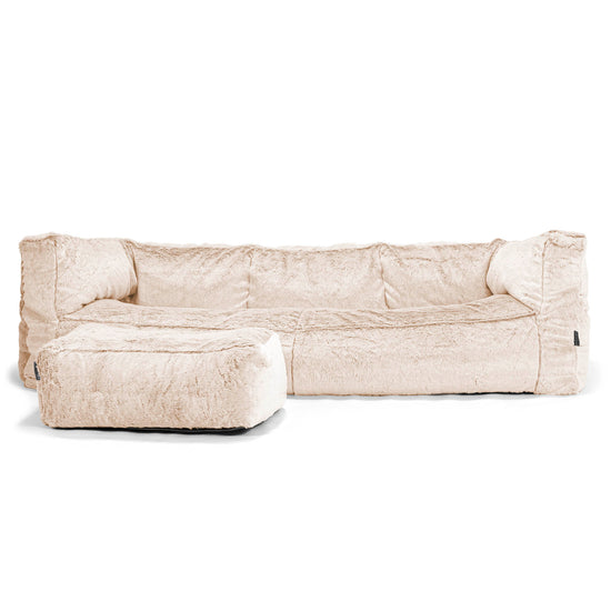 Albert Pouf Divano 3 posti - Eco-pelliccia di Coniglio Bianco 02
