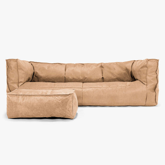 Albert Pouf Divano 3 posti - Pelle Effetto Vintage Marrone Miele 02