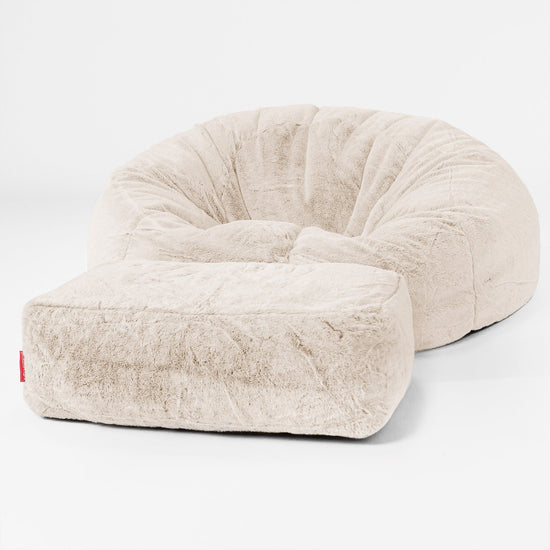 Pouf Divano, Sacco - Eco-pelliccia di Coniglio Bianco 02