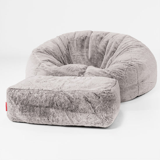 Pouf Divano, Sacco - Eco-pelliccia di Coniglio Grigio Chiaro 02