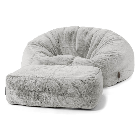 Pouf Divano, Sacco - Eco-pelliccia di Coniglio Grigio Chiaro 02
