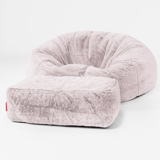 Pouf Divano, Sacco - Eco-pelliccia di Coniglio Rosa Antico 02
