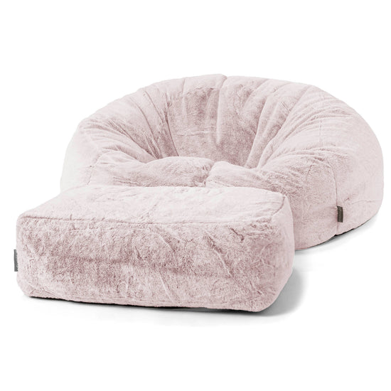 Pouf Divano, Sacco - Eco-pelliccia di Coniglio Rosa Antico 02