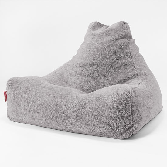 Pouf Poltrona Relax Sacco - Eco-pelliccia Orsacchiotto Grigio Medio 01