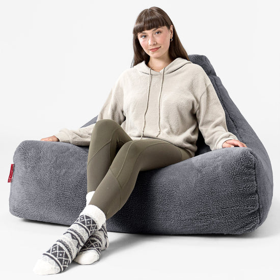Pouf Poltrona Relax Sacco - Eco-pelliccia Orsacchiotto Grigio scuro 02