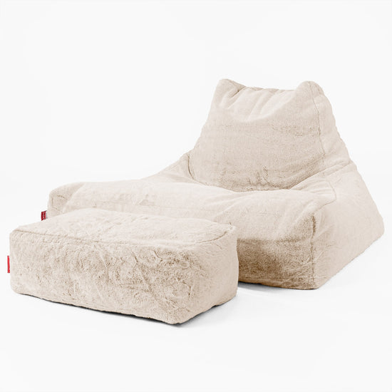 Pouf Poltrona Relax XXL, Sacco - Eco-pelliccia di Coniglio Bianco 02