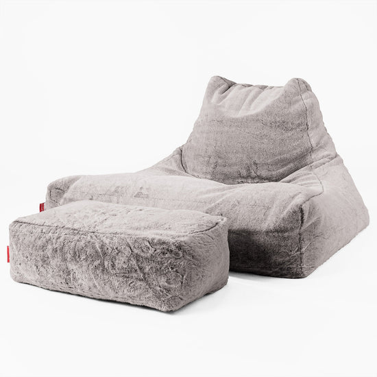Pouf Poltrona Relax XXL, Sacco - Eco-pelliccia di Coniglio Grigio Chiaro 02