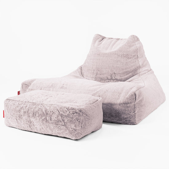 Pouf Poltrona Relax XXL, Sacco - Eco-pelliccia di Coniglio Rosa Antico 02