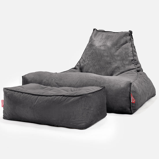 Pouf Poltrona Relax XXL, Sacco - Velluto Grafite 02