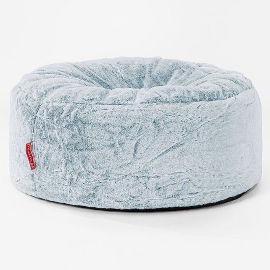 Pouf Rotondo - Eco-pelliccia di Coniglio Azzurro Polvere 01