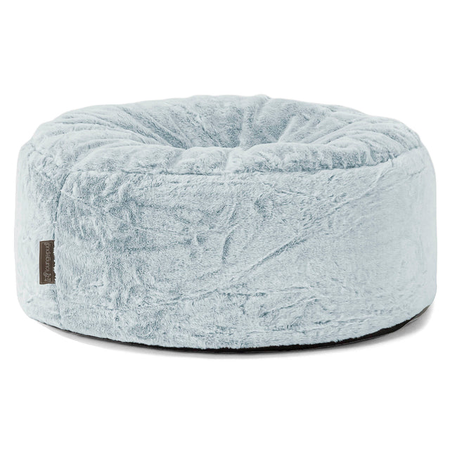 Pouf Rotondo - Eco-pelliccia di Coniglio Azzurro Polvere 01