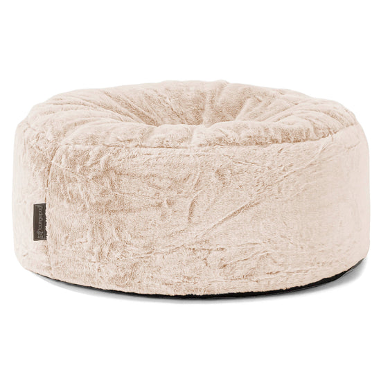 Pouf Rotondo - Eco-pelliccia di Coniglio Bianco 01