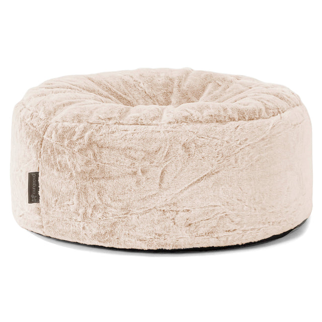 Pouf Rotondo - Eco-pelliccia di Coniglio Bianco 01