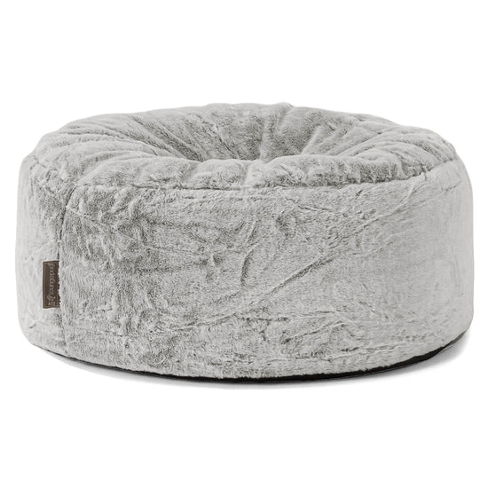 Pouf Rotondo - Eco-pelliccia di Coniglio Grigio Chiaro 01