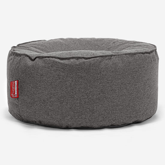 Pouf Rotondo - Tessuto in Lana Interalli Grigio 01