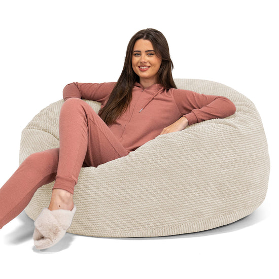 Pouf Sacco Gigante 'Mammut' - Velluto a Coste Effetto Waffle Panna 01
