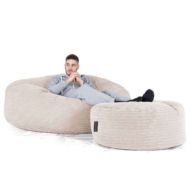 Pouf Sacco Gigante XXXL 'Mega Mammut' - Velluto a Coste Avorio 02