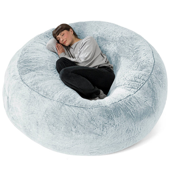 Pouf Sacco Gigante XXXL 'Mega Mammut' - Eco-pelliccia di Coniglio Azzurro Polvere 01