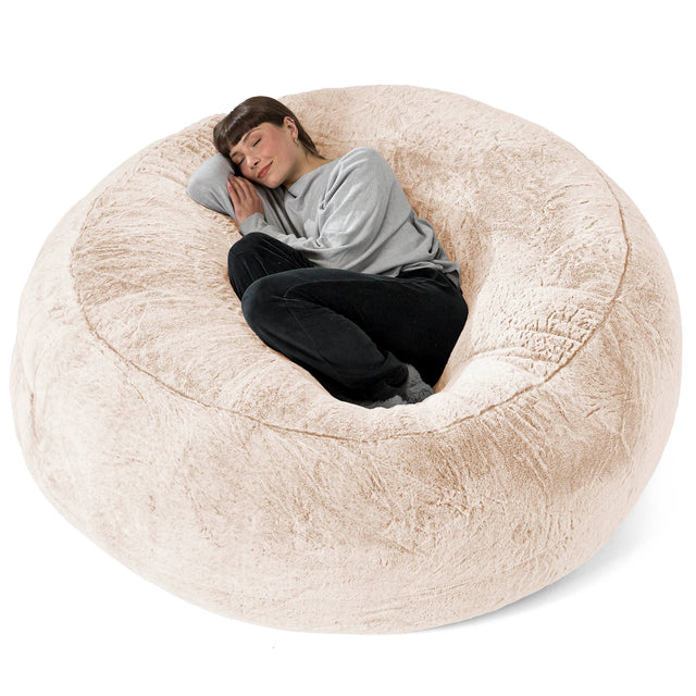 Pouf Sacco Gigante XXXL 'Mega Mammut' - Eco-pelliccia di Coniglio Bianco 01
