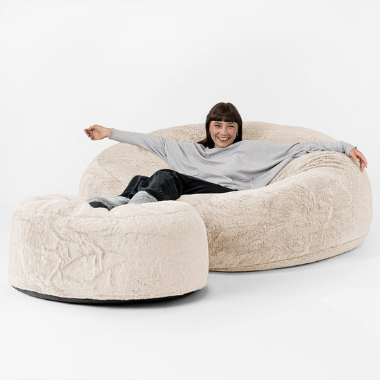 Pouf Sacco Gigante XXXL 'Mega Mammut' - Eco-pelliccia di Coniglio Bianco 02