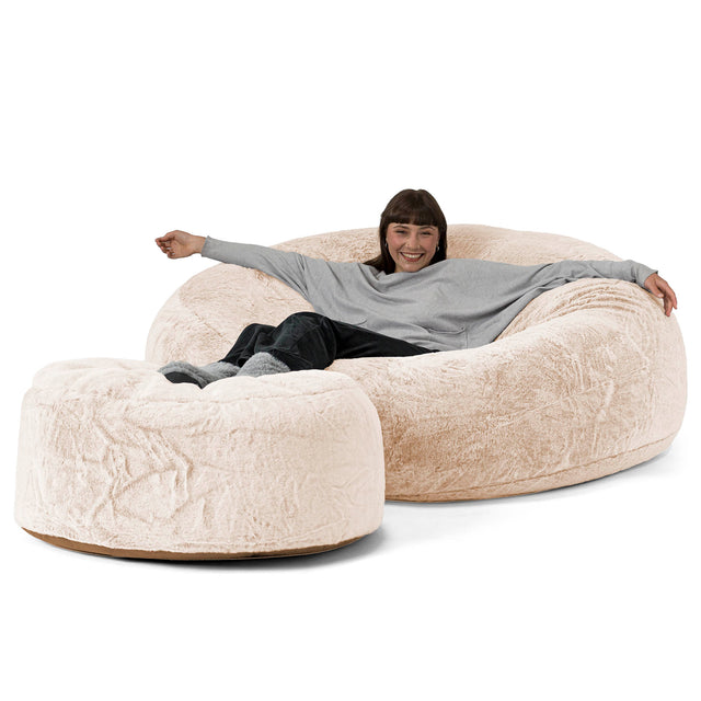 Pouf Sacco Gigante XXXL 'Mega Mammut' - Eco-pelliccia di Coniglio Bianco 02