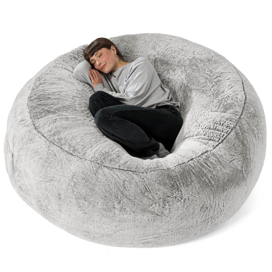 Pouf Sacco Gigante XXXL 'Mega Mammut' - Eco-pelliccia di Coniglio Grigio Chiaro 01