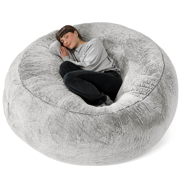 Pouf Sacco Gigante XXXL 'Mega Mammut' - Eco-pelliccia di Coniglio Grigio Chiaro 01