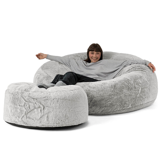 Pouf Sacco Gigante XXXL 'Mega Mammut' - Eco-pelliccia di Coniglio Grigio Chiaro 02